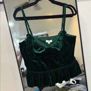 NWT a loves a "EDEN" Green Velvet Bustier Spaghetti Strap Ruffle Top, size xl
